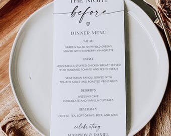 Printed + Shipped The Night Before Rehearsal Dinner Menu Cards, Printable Wedding Menu, Personalized Wedding Menu, AD18