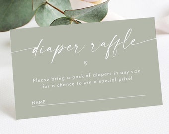 Sage Green Diaper Raffle Card: Minimalist Baby Shower Insert (Printable)