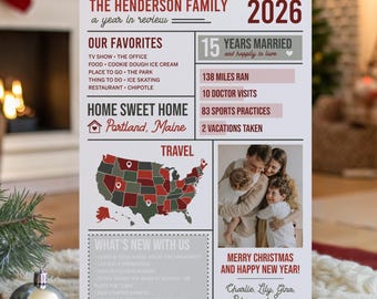 Printed + Shipped Infographic Christmas Card, Holiday Card With Photo, Year In Review, Family Christmas Card, Custom Photo Card