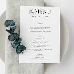 Minimalist Wedding Menu Template, Printable Wedding Reception Menu, Editable Menu, Instant Download, Digital, Wedding DIY, AD25
