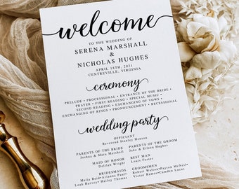 Printable Wedding Ceremony Program, Editable Order of Ceremony Wedding Program, Rustic Wedding, Instant Download, Wedding DIY, Elegant, AD15