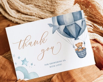 We Can Bearly Wait Baby Shower Thank You Card, Boy Baby Shower Thank You Card Template, Baby Boy, Editable, Printable Thank You, AB05