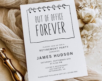 Printed + Shipped Out Of Office Forever Retirement Party Invitation, Funny Retirement Party Invite, Announcement, AD46