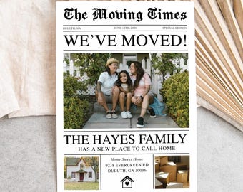 Printed + Shipped Newspaper Moving Announcement, We've Moved Card, New Address Announcement, New Home, Personalized