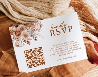 Fall Wedding QR Code RSVP Card Template, RSVP Card For Wedding, Printable, Editable Invitation Insert, Instant Download, Autumn Rustic, AD78