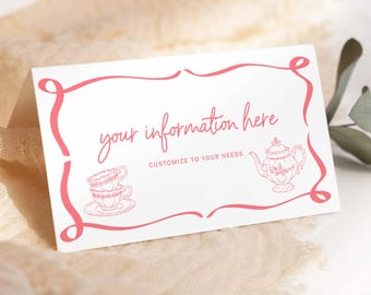 Hand Drawn Tea Party Place Card Template, Tea With The Bride To Be Name Cards, Table Setting, Editable Template, Printable Food Labels, AD77