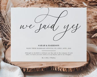 Printed + Shipped We Said Yes Marriage Announcement Template, Minimalist Elopement Announcement, We Got Married, Just Married, AD70