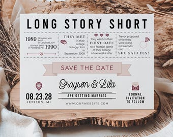 Printed + Shipped Save the Date, Long Story Short, Wedding Save the Date, Rustic Wedding, Infographic Custom Invitation, AD38