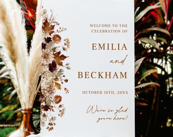 Printed + Shipped Fall Foliage Wedding Welcome Sign, Custom Autumn Wedding Poster, Wedding Decor, Easel Welcome Sign, AD78