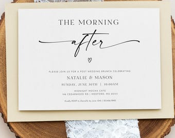 Printed + Shipped The Morning After Wedding Brunch Invitation, Minimalist Invitation, Post Wedding Brunch Invitation, Personalized, AD18