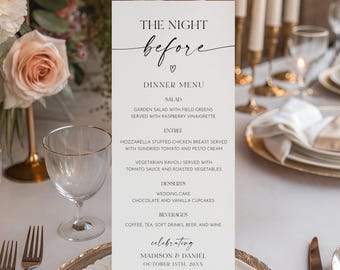 The Night Before Rehearsal Dinner Menu, Printable Wedding Menu Template, Editable Wedding Menu, Wedding DIY, Instant Download, AD18