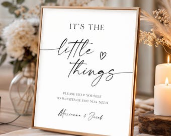 Printed + Shipped It's The Little Things Wedding Bathroom Sign, Wedding Sign, Bathroom Basket Sign, Personalized, Wedding Decor, AD18