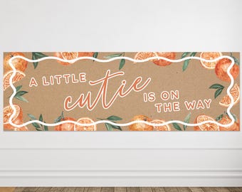 Little Cutie Is On The Way Baby Shower Banner Template, Kraft Paper Banner Template, Orange Citrus Baby Shower, Editable, Custom, AD22