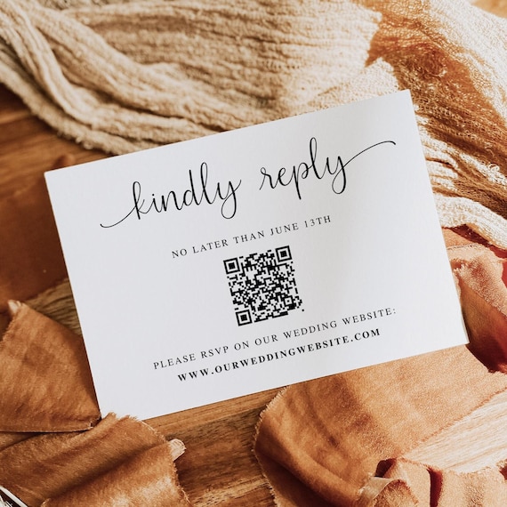 QR Code Wedding RSVP Card Template, RSVP Card For Wedding, Printable rsvp, Editable Invitation Insert, Instant Download, Minimalist, AD02