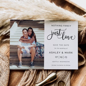 Nothing Fancy Just Love Save the Date with Photo, Wedding Save the Date, Editable Template, Instant Download, Minimalist Wedding, AD10