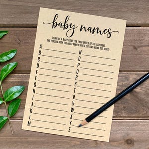 Modèle de jeu de baby shower de prédictions de nom de bébé, carte de devinette de nom de bébé imprimable, jeu de baby shower modifiable, téléchargement immédiat, numérique