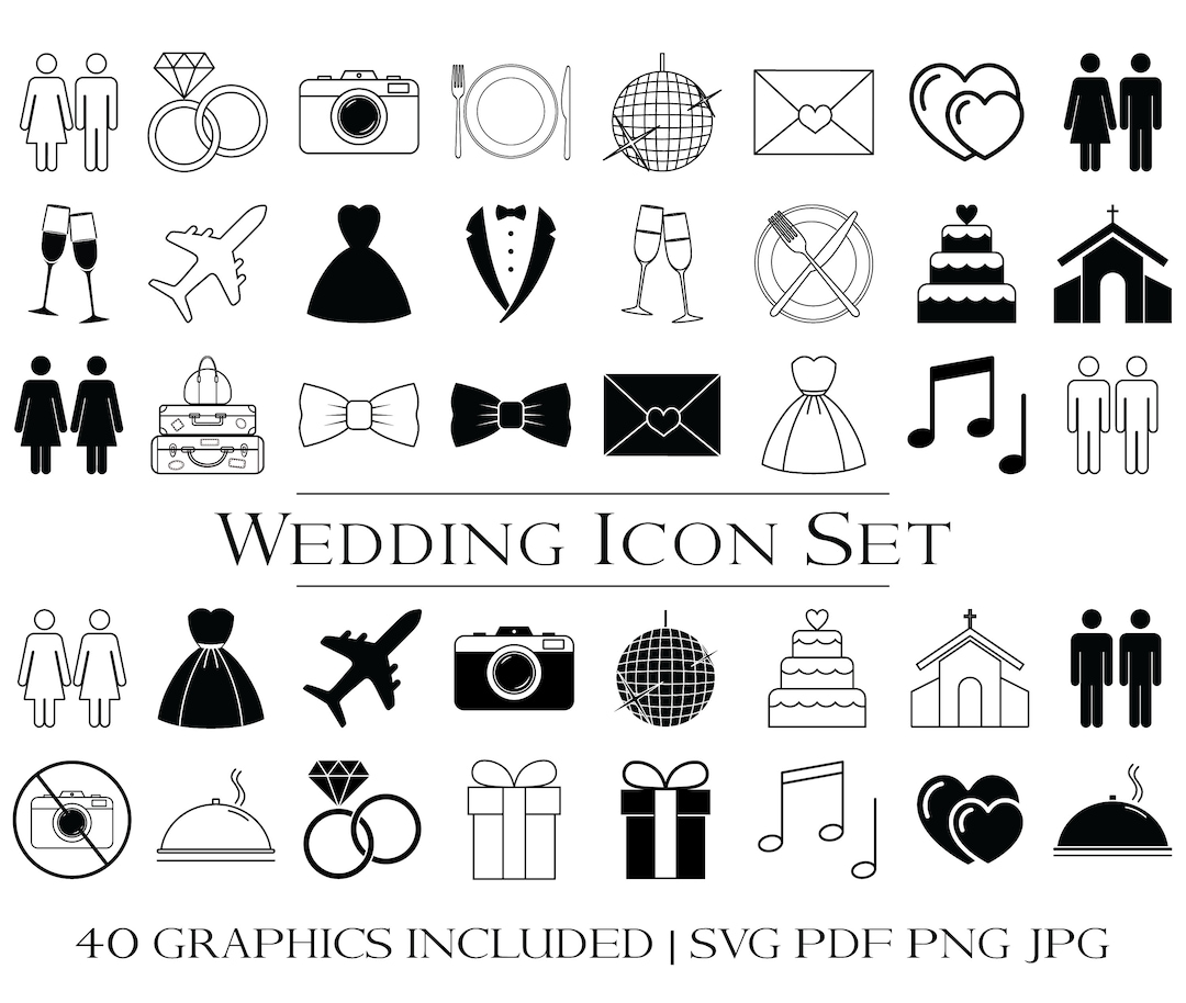 Wedding Icons Graphics Set, Handdrawn Graphics Clipart, Wedding DIY
