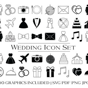 Bruiloft Iconen Graphics Set, Hand-Drawn Graphics Clipart, Bruiloft DIY, SVG Graphics, PNG Graphics, Wedding Clipart, Wedding Graphics