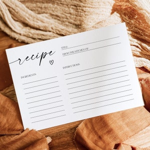 Minimalistische receptenkaart, afdrukbare receptenkaart met insteekkaart, vrijgezellenfeest Receptkaart invoegen, bewerkbare sjabloon, Instant Download, AD18