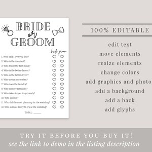 Printable Bridal Shower Game, Bride or Groom Wedding Game Template ...