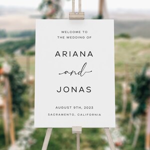 Bienvenue dans notre modèle de plaque de mariage, affiche de bienvenue de mariage imprimable, modifiable, téléchargement immédiat, numérique, script minimaliste, AD26