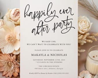 Printed + Shipped Happily Ever After Wedding Reception Invitation, Wedding Party Invitation, Elopement Announcement, We Got Married, AD06