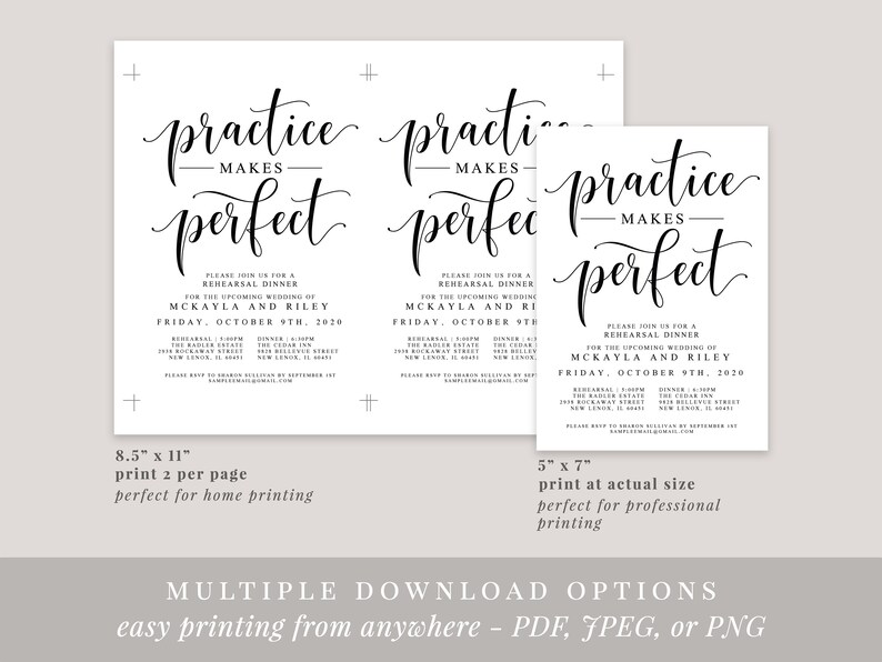 Printable Rehearsal Dinner Invitation, Practice Makes Perfect Rehearsal Invitation Editable Template, Instant Download, Wedding DIY, AD04 image 5