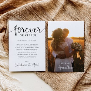 Forever Grateful Wedding Bedankkaart, Bruiloft Bedankt met foto, Bewerkbare sjabloon, Afdrukbare Bedankkaart, Instant Download, AD02