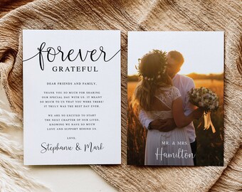 Biglietto di ringraziamento per matrimonio per sempre grato, biglietto di ringraziamento per matrimonio con foto, modello modificabile, biglietto di ringraziamento stampabile, download istantaneo, AD02
