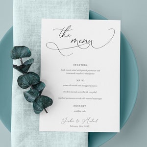 Elegant Wedding Menu Template, Printable Wedding Reception Menu, Editable Wedding Menu Cards, Script, Instant Download, Digital, AD70