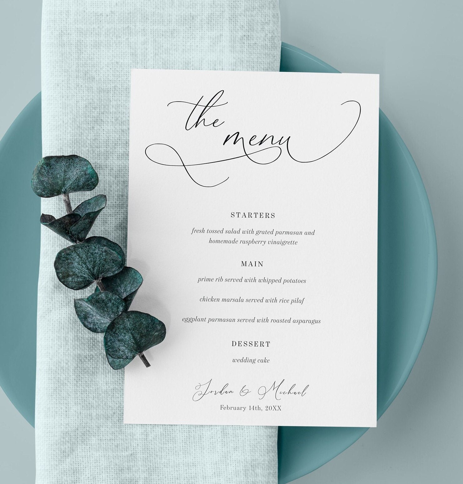 Elegant Wedding Menu Template, Printable Wedding Reception Menu ...