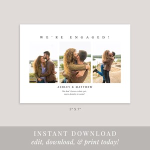 Minimalist Photo Engagement Announcement Template, We're Engaged Printable Announcement With Photo, Editable, Instant Download, AD28 image 3