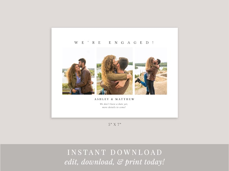 Minimalist Photo Engagement Announcement Template, We're Engaged Printable Announcement With Photo, Editable, Instant Download, AD28 image 3