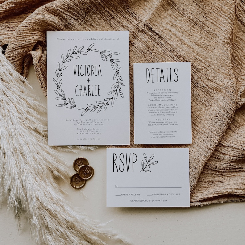 Printable Rustic Wedding Invitation Set Template Editable - Etsy