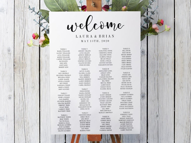 Printable Wedding Seating Chart, Editable Seating Chart Template, Wedding Seating Plan Sign, Wedding Table Numbers, Instant Download image 1