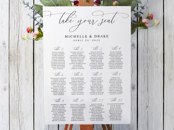 Take Your Seat Wedding Seating Chart Printable Template | Etsy