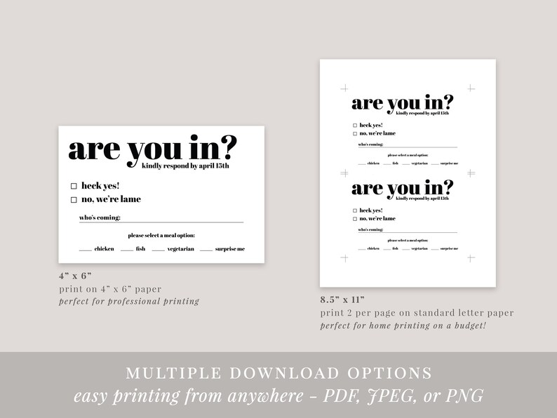 Funny Wedding RSVP Template, Printable RSVP Card For Wedding, Are You In, Digital, Instant Download, Editable, Wedding Invitation Insert image 5