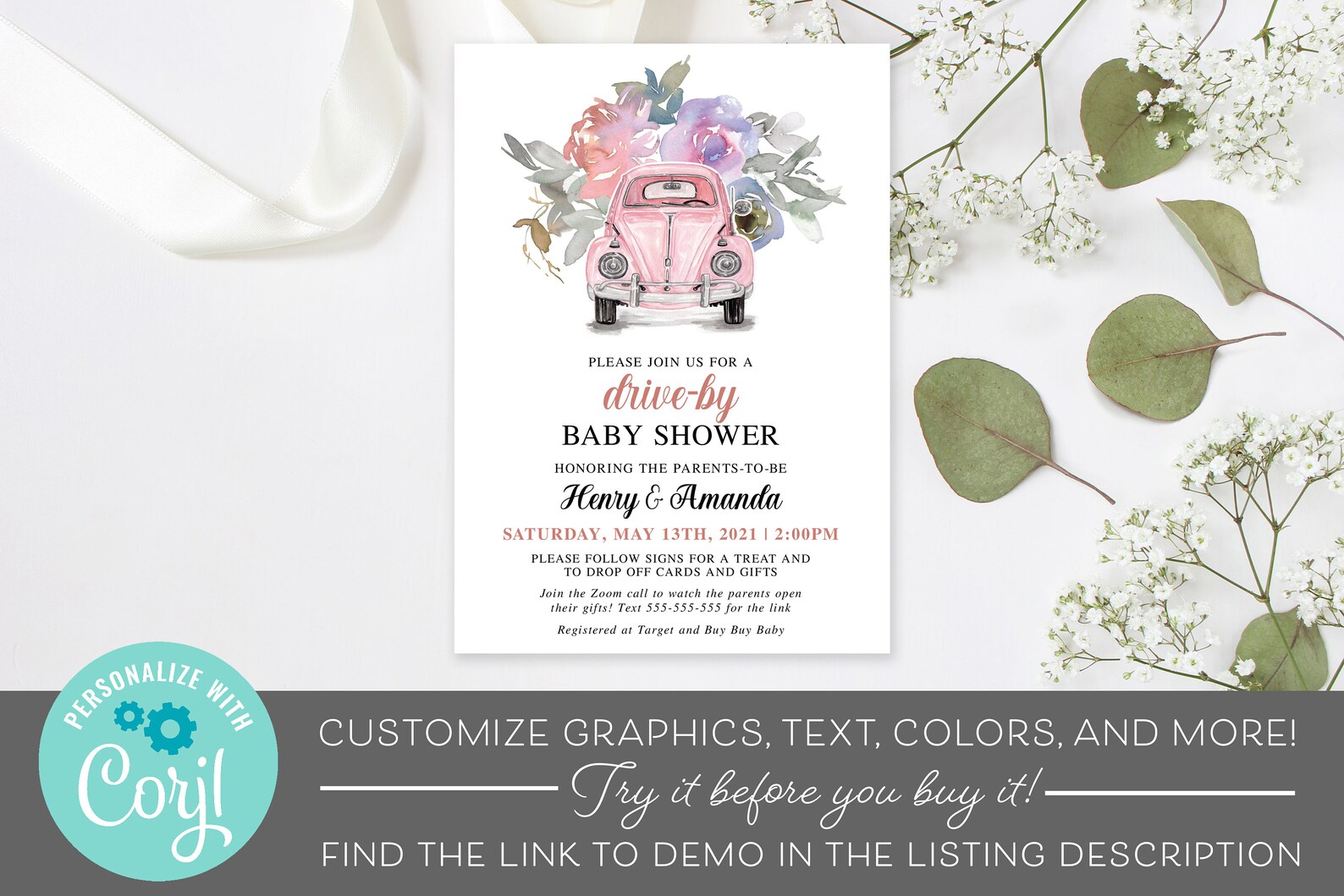 DriveBy Baby Shower Invitation Baby Shower Oh Baby Virtual Etsy