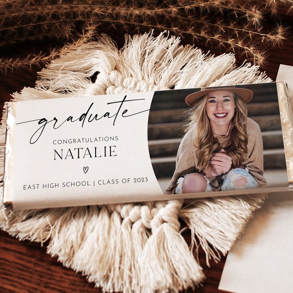 Graduation Candy Bar Wrapper Template, Photo Candy Bar Wrapper, Chocolate Bar Wrapper, Graduation Favor Label With Photo, Editable, AD18