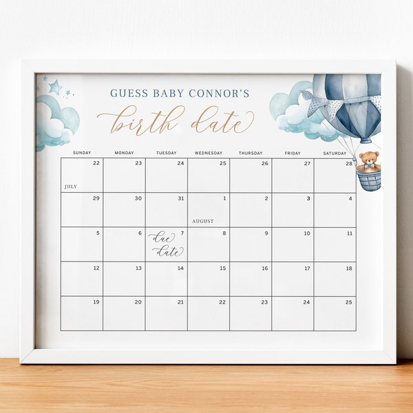 Guess Baby's Birth Date Calendar, Guess Baby's Birth Date Baby Shower Game, We Can Bearly Wait, Printable Baby Shower Game, Editable, AB05