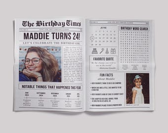 Birthday Newspaper Template, Birthday Program, Editable, Printable Newspaper, Birthday Party Newspaper, Birthday Sign, Custom Newspaper