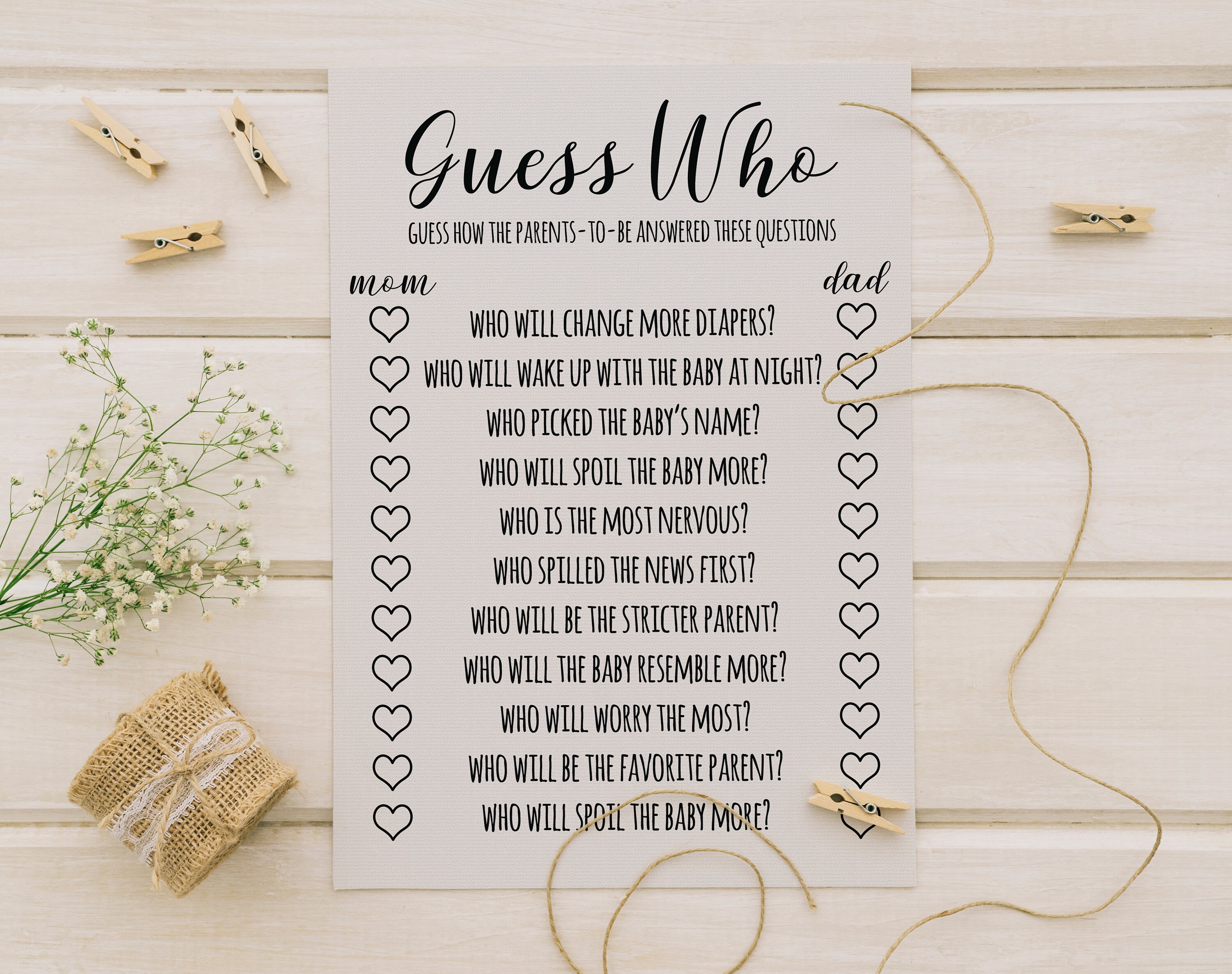 Guess Who Baby Shower Game Printable Baby Shower Game Rustic | Etsy
