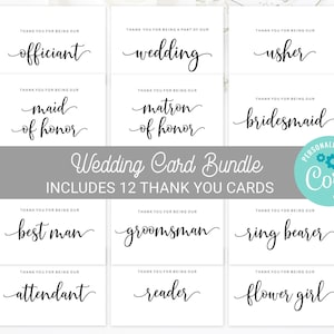 Afdrukbare bruiloft bedankkaart bundel, bruiloft bedanksjablonen, bruidsfeest bedankt, instant download, bruiloft DIY, AD10
