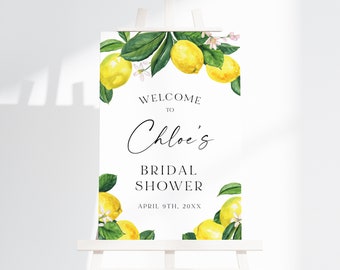 Lemons Bridal Shower Welcome Sign Template, Citrus Bridal Shower, Printable Sign, Editable Wedding Sign, Greenery, Instant Download, AD23