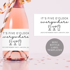 It's Five O'Clock Everywhere Retirement Party Favor Label Template, Funny Retirement Party Label, Editable, Printable Favor Tag, AR01