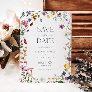 Wildflower Save the Date Template, Printable Save the Date, Wildflower Wedding, Editable, Floral Save the Date, Download, Invitation, AD35