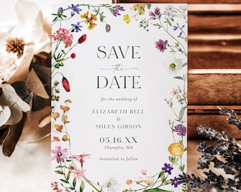Wildflower Save the Date Template, Printable Save the Date, Wildflower Wedding, Editable, Floral Save the Date, Download, Invitation, AD35