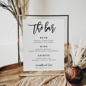 Printable Wedding Bar Menu Sign, Editable Wedding Reception Bar Menu Template, Open Bar, Rustic Wedding Sign, Wedding DIY, Instant Download
