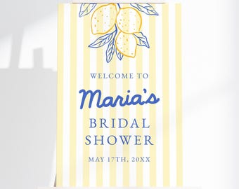 Italian Lemons Bridal Shower Welcome Sign Template, Citrus Wedding, Instant Download, Yellow Stripes, Editable, Printable, AD76