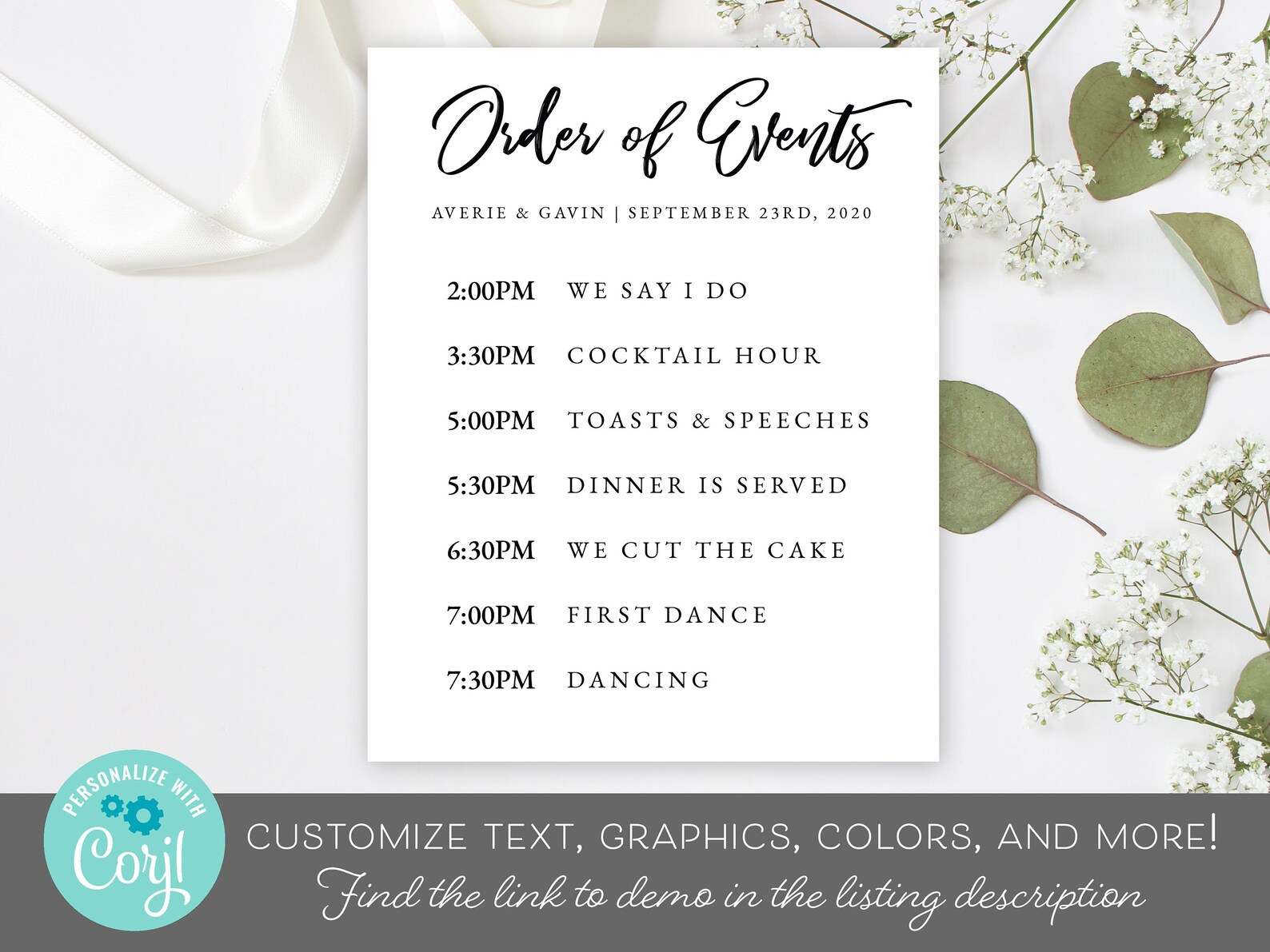 Order of Events Printable Wedding Sign // Editable Wedding | Etsy